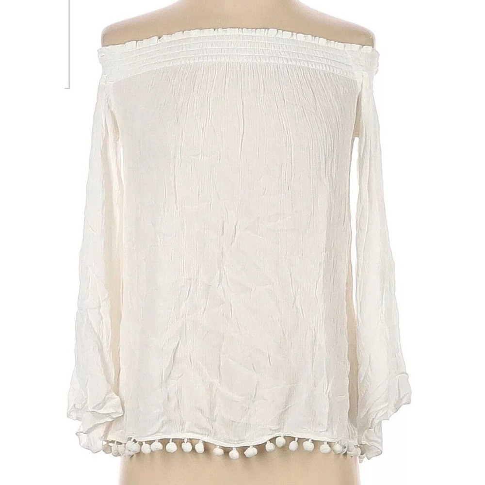 Lilly Pulitzer Wm Sz XS Off Shoulder White Peasant Blouse Top Pom Pom Trim